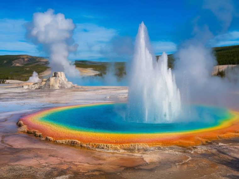 Midway geyser basin’s thermal features: Grand Prismatic and Excelsior geysers