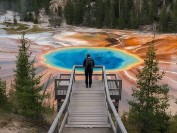 Hiking the Fairy Falls Trail to view the Grand Prismatic Spring