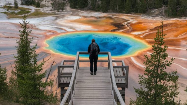 Hiking the Fairy Falls Trail to view the Grand Prismatic Spring