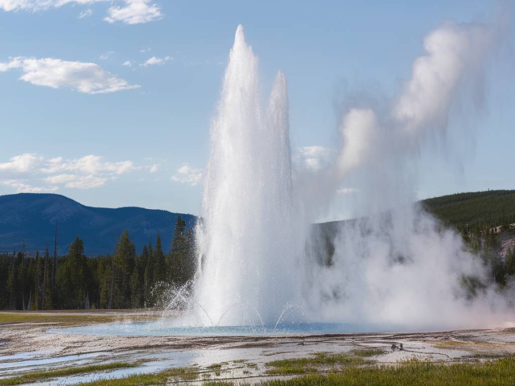 The Great Fountain geyser on Firehole Lake Drive: a spectacular eruption