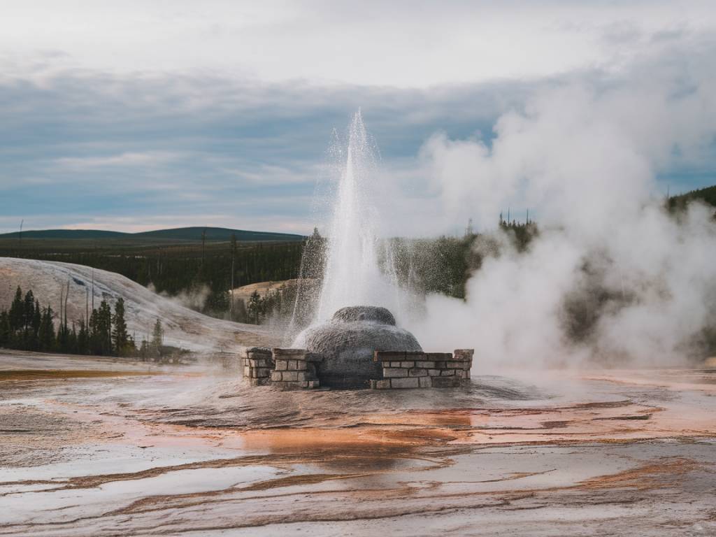 Viewing the eruptions of Beehive geyser in upper geyser basin